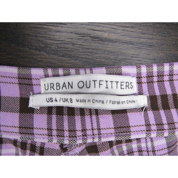 Urban Outfitters UO Pants Size 4 Pink Purple Brown Gingham Susie High Waist Zip - Picture 5 of 8
